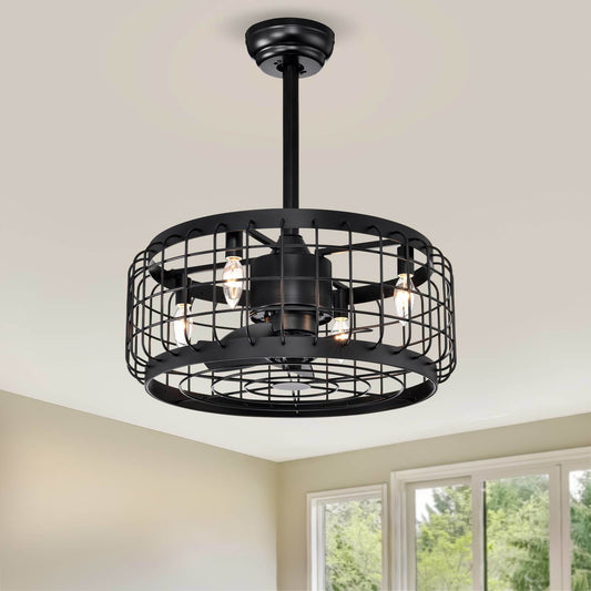 20.24" Caged Ceiling Fan with Remote Control,Timer, 3 Speeds Indoor Ceiling Fan for Farmhouse, Bedroom Living Room(No include Bulbs)