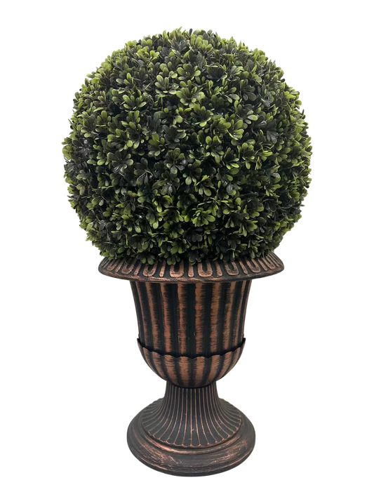 24" Ball Topiary in Bronze Pedestal Pot, Artificial Faux Plant for indoor and outdoor