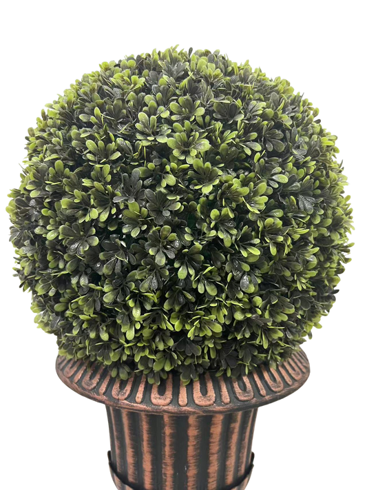 24" Ball Topiary in Bronze Pedestal Pot, Artificial Faux Plant for indoor and outdoor