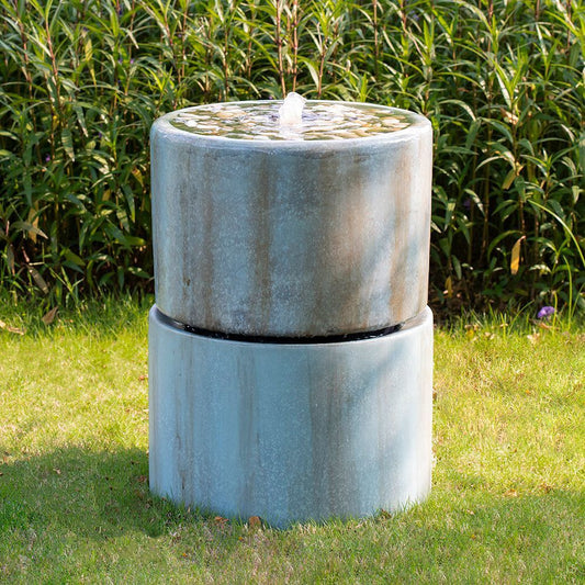 19x19x26" Contemporary Cement Water Fountain, Outdoor Bird Feeder / Bath Fountain, Antique Blue Water feature with Light For Garden, Lawn, Deck & Patio