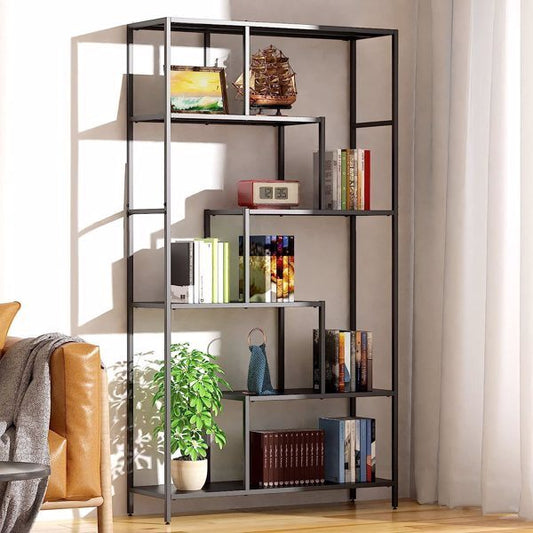 6 Tier Black Metal Bookshelf -Sturdy and Stylish Tall Open Bookcase for Plants, Books, and D?cor, Multi-Purpose Display Shelf with Anti-Tip Wall Mounting - 73in Height, 39in Width