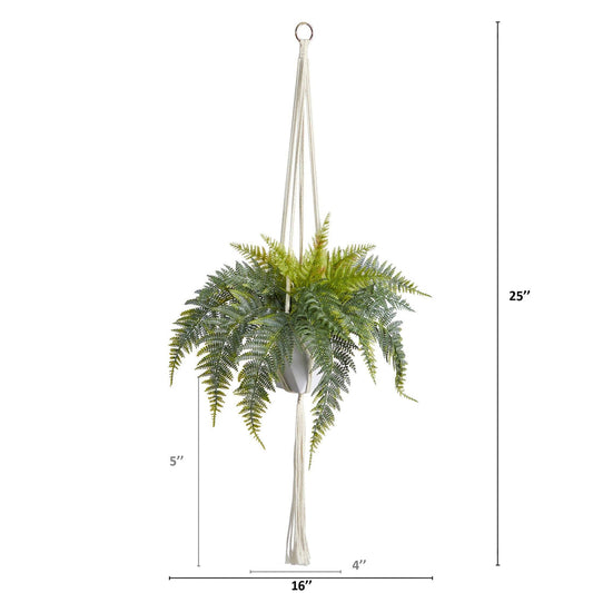 25” Fern Hanging Artificial Plant in Decorative Basket